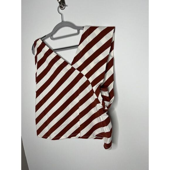 Anthropologie Postmark Top Womens Medium Red White Stripe Asymmetric July 4th - Picture 12 of 15